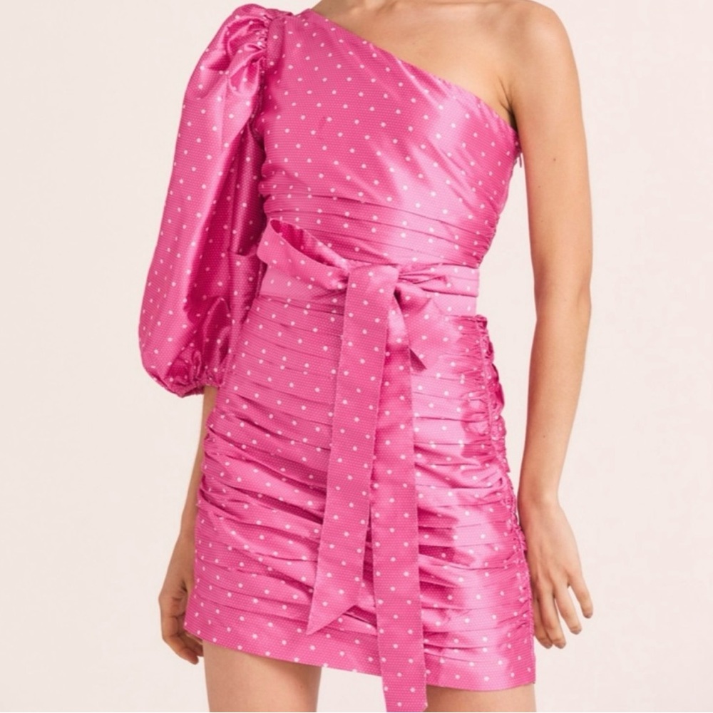 LoveShackFancy Pink One-Shoulder Mini Dress